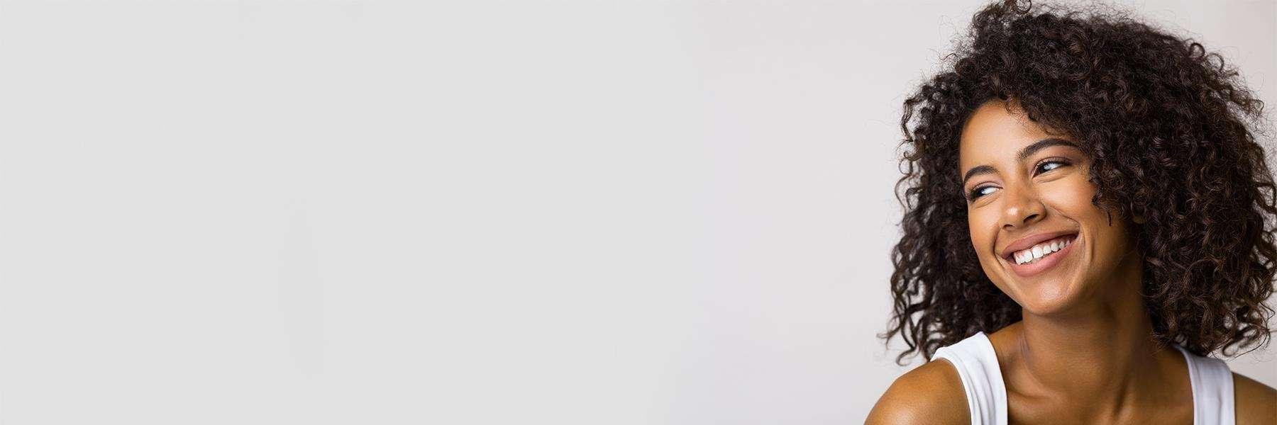Smiling woman with white background